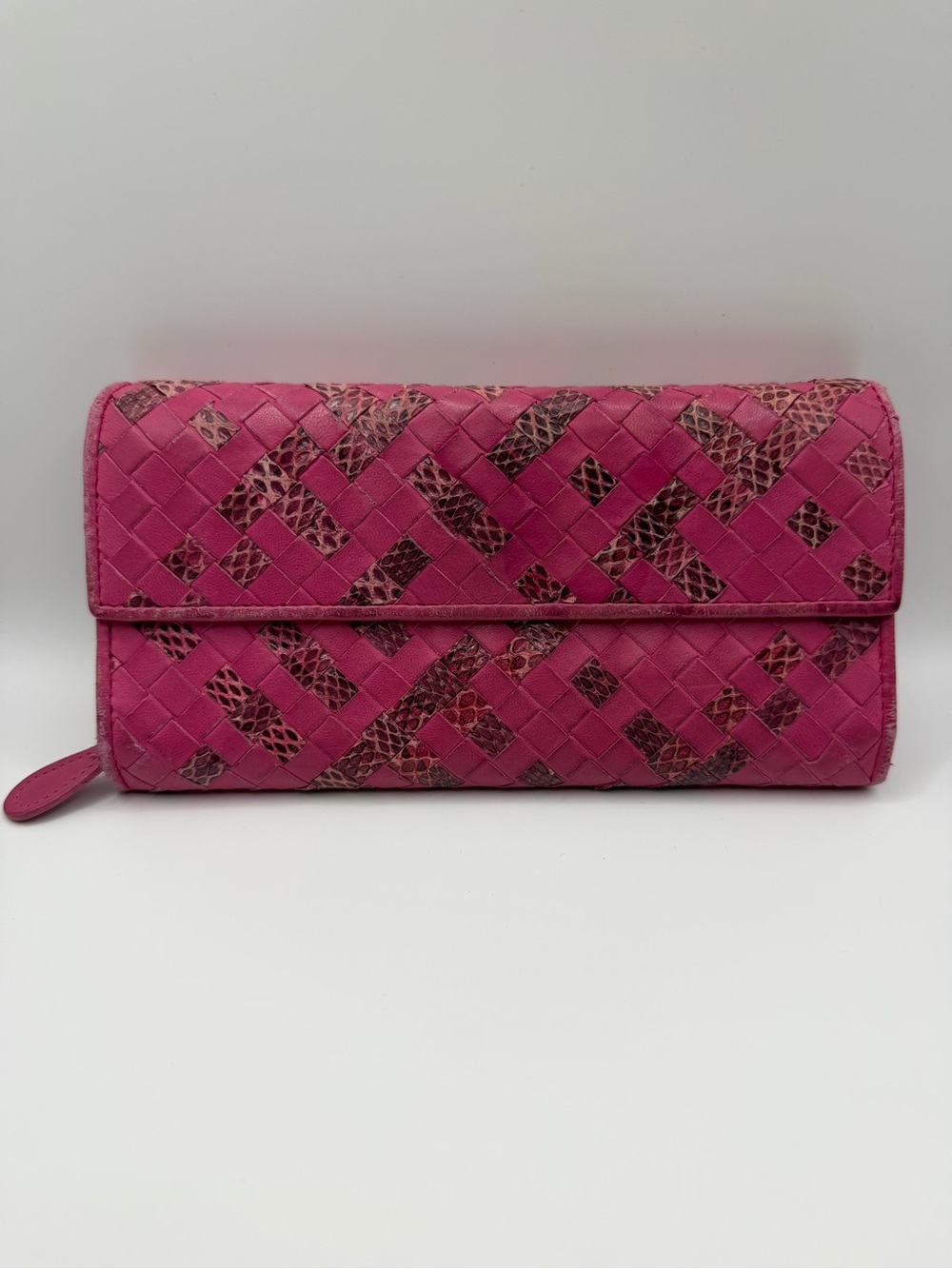 Bottega Veneta Intrecciato Pink Python Wallet